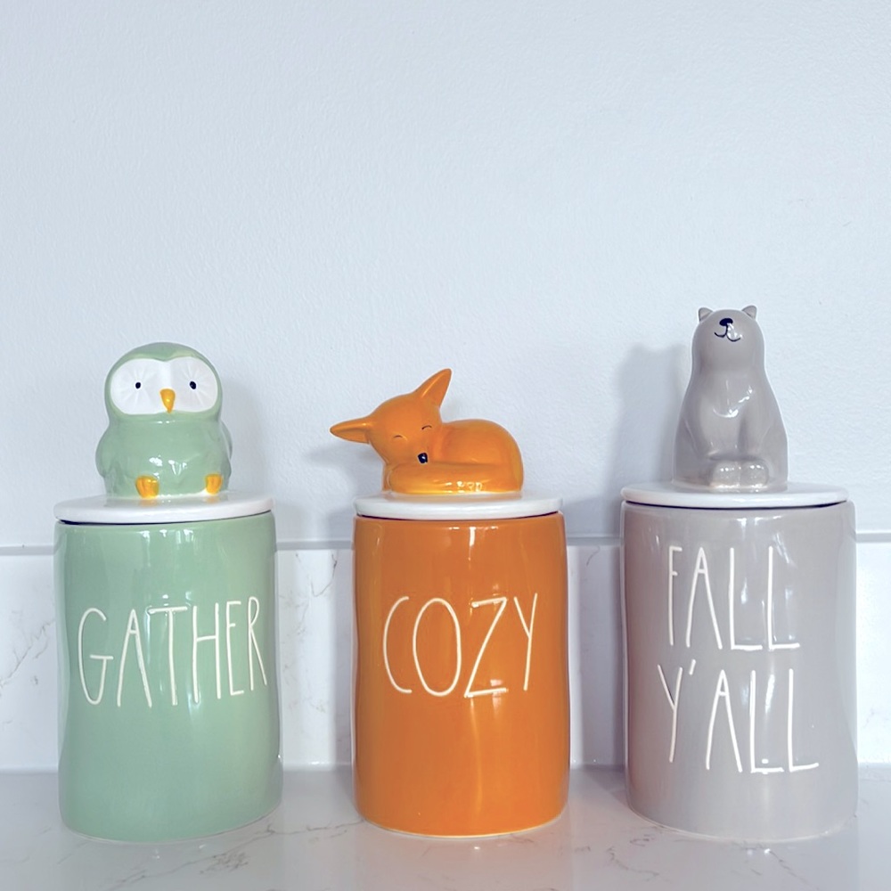 Rae Dunn Cozy Gather Fall Y’all candles with toppers